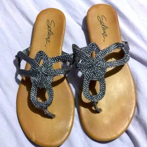 Silver braided flip flops